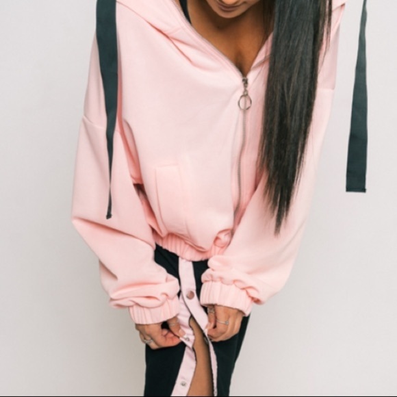 Waisted Hooded Track Jacket Pink Size Large - Picture 3 of 11